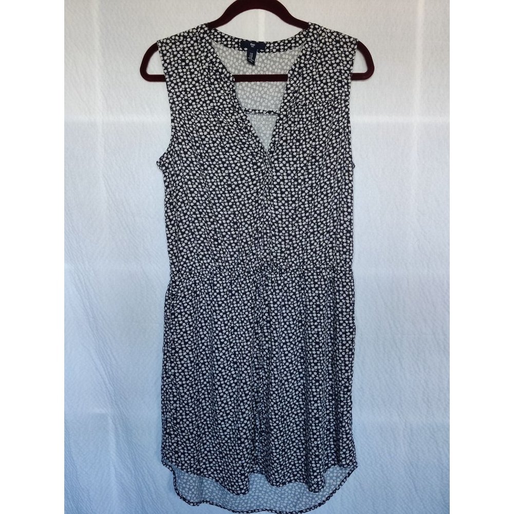 Gap Navy Floral V-Neck Short Sleeve Shirt Summer Dress Pockets Women’s Size M
